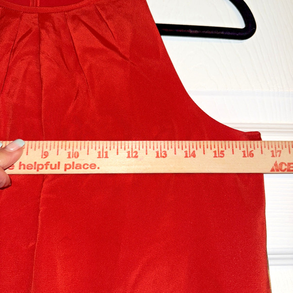 Theory Silk Sleeveless Top Size Petite Red Halter Neck Blouse Designer - Picture 3 of 8